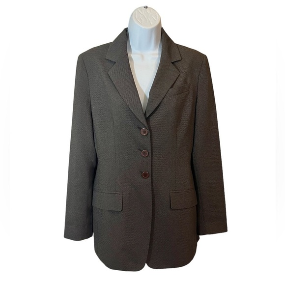 Anne Klein Blazer Womens 8 Suit Jacket Tweed Brown Long Career Work Office Korea - Picture 1 of 10